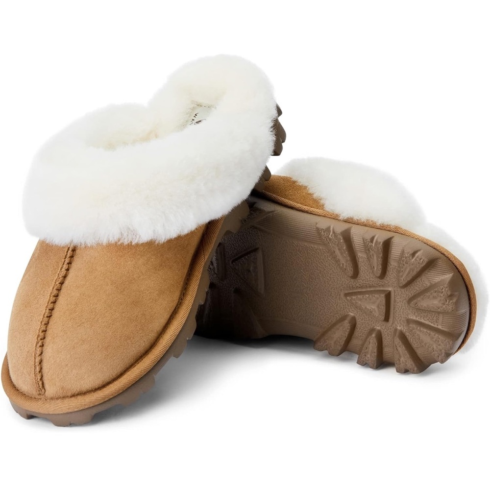 Waysoft Genuine Australian Sheepskin   Tan and White Women's Slippers